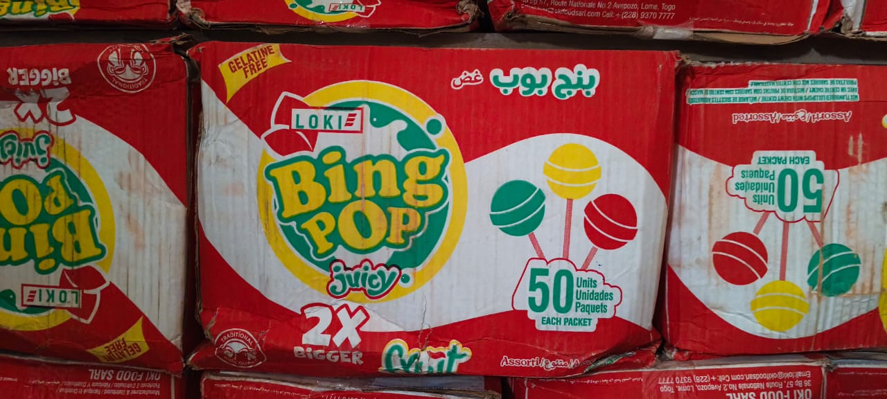 Sucettes Bing Pop Loki, carton assorti rouge, 50 unités